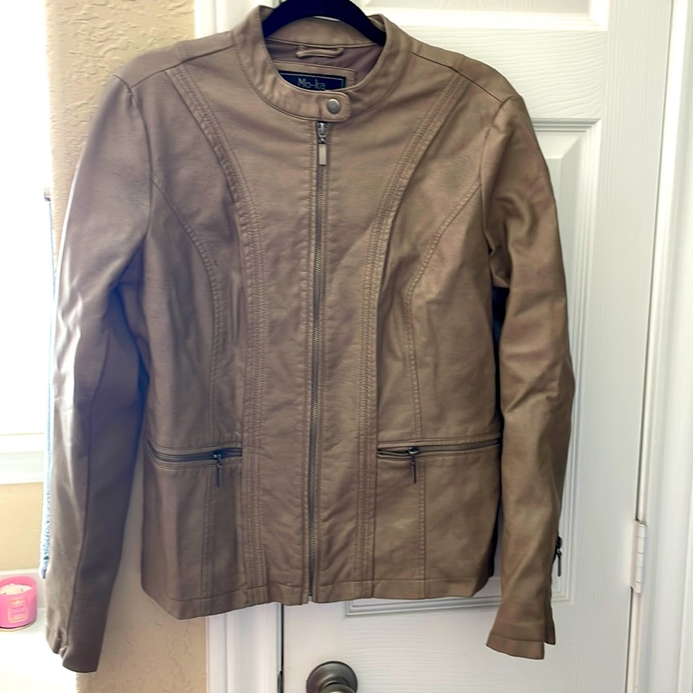 Vegan leather moto jacket. Size Medium. Tan